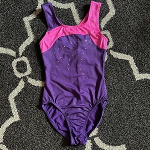 Girls M Freestyle Pink & Purple Cross Strap Gymnastics Leotard
